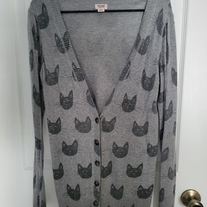 Mossimo Supply Co. Gray Cat Pattern Cardigan Sz. M